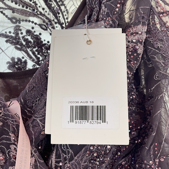 Mac Duggal - Aubergine Embellished Wrap Over 3/4 Sleeve Dress Size 18 - Picture 15 of 17